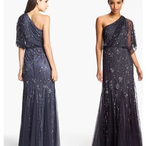 Adrianna Papell Black one shoulder sequin gown